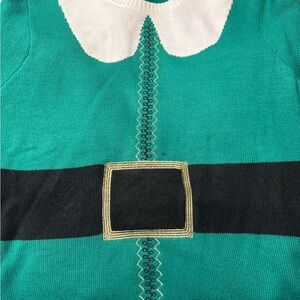 Festive Green Sweater with Elf Design